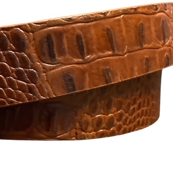 Michael Kors Brown Croc Embossed Genuine Leather Belt Gold Buckle Men Sz 36 FLAW - Picture 2 of 7